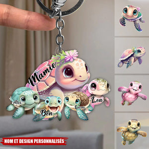 Porte-Clés Tortue Personnalisé – “Mamie & Ses Petites Tortues” avec Prénoms