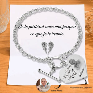 Bracelet avec Cœur Breloque personnalisé en acier inoxydable avec photo et prénom Cadeau commémoratif