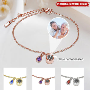 Bracelet Photo Personnalisé avec Pierre de Naissance – Cadeau Sentimental pour Couple