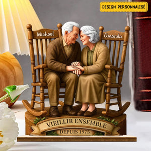 Plaque en bois personnalisée “Vieillir Ensemble” – Cadeau Romantique pour Couple