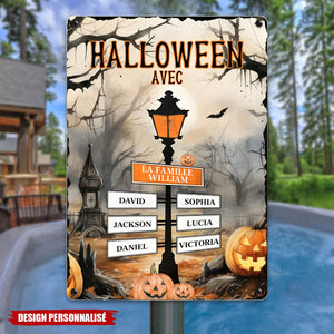 Panneau Métallique Personnalisé Halloween- Décoration Familiale Unique avec Noms