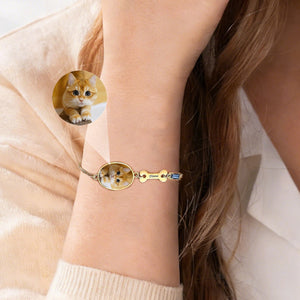 Bracelet commémoratif personnalisé avec photo d’animal - Nom & Pierre de Naissance