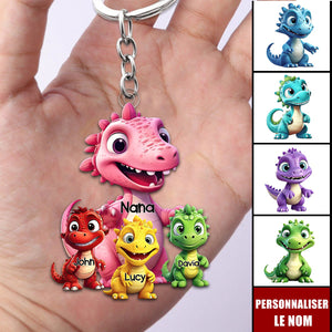 Porte-clés Dinosaures Personnalisé – Cadeau Original pour Mamie ou Maman avec Prénoms des Petits-Enfants