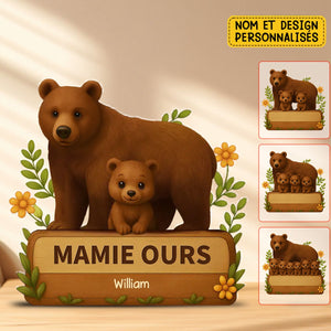 Panneau Décoratif Personnalisé Famille d’Ours – Cadeau Mignon pour Mamie
