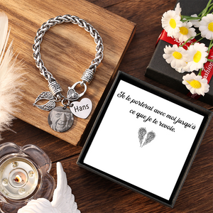Bracelet Coeur et Ailes commémoratif 1 Prénom Personnalisé avec photo Bracelet Personnalisé