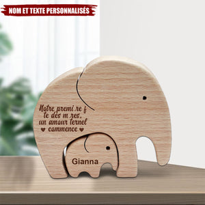 Éléphants en bois personnalisés – Maman et bébé, cadeau pour une première fête des mères