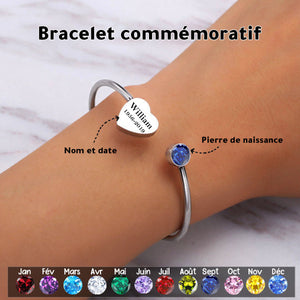 Bracelet Cœur avec Pierre de Naissance et Texte Commémoratif Personnalisé