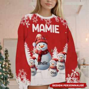 Pull de Noël Personnalisé - Famille de Bonhommes de Neige