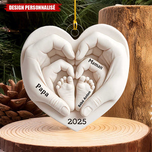 Ornement Cœur Personnalisé avec Empreintes de Pieds de Bébé – Cadeau Souvenir pour Nouveaux Parents