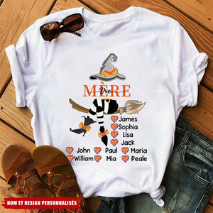 T-shirt Halloween sorcière personnalisé pour Mamie/Maman avec prénoms des petits-enfants/enfants