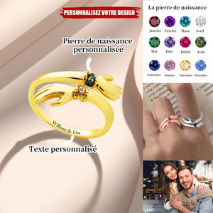 Bague Enlacée Personnalisée avec Pierres de Naissance et Texte Gravé