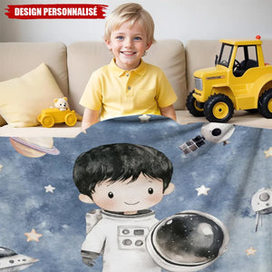 Couverture personnalisée – Astronaute Enfant avec Nom – Cadeau Douillet pour Passionnés d’Espace