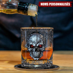 Verre à Whisky Crâne Métallique Personnalisé – Gravure de Nom