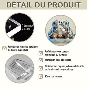 Plaque Acrylique Personnalisée – Couple de Tortues Amoureuses