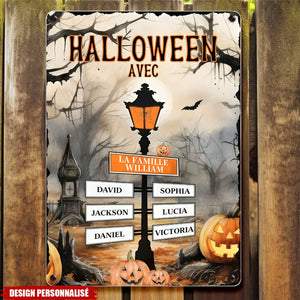 Panneau Métallique Personnalisé Halloween- Décoration Familiale Unique avec Noms