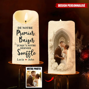 Bougie LED Personnalisée avec Photo - De Notre Premier Baiser Jusqu’à Notre Dernier Souffle