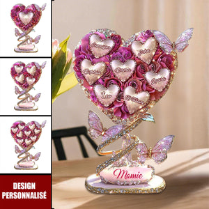 Plaque Cœur Rose Personnalisée avec Prénoms – Cadeau Émotionnel pour Mamie, Maman