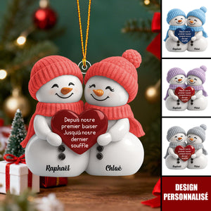 Ornement Personnalisée Couple de Bonhommes de Neige – Cadeau d’Amour Unique