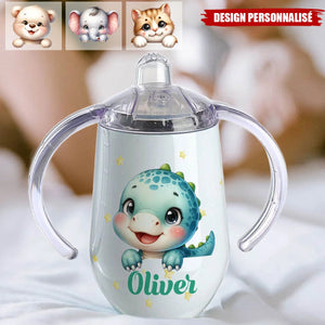 Tasse à Bec Isolée 300 ml Personnalisée avec Nom et Motif d'Animal Design