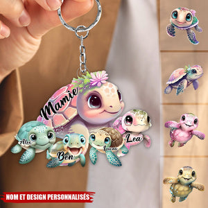 Porte-Clés Tortue Personnalisé – “Mamie & Ses Petites Tortues” avec Prénoms