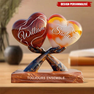 Plaque Acrylique Personnalisée – Deux Cœurs Tenus par des Mains, Cadeau Romantique pour Couple