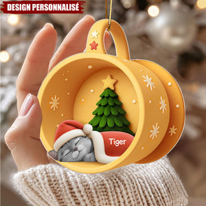 Ornement Acrylique Personnalisé - Chats Endormis Dans Une Tasse Douillette