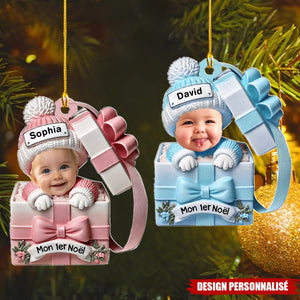 Ornement Acrylique Personnalisé – Mon Premier Noël Bébé dans un Cadeau avec Prénom