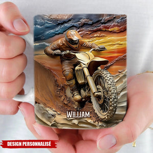 Mug Motocross Personnalisé avec Prénom - Cadeau Unique pour Passionnés de Moto