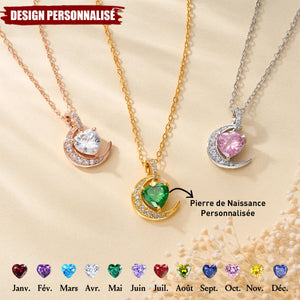Collier Lune et Cœur avec Pierre de Naissance Personnalisée – Cadeau Élégant et Symbolique