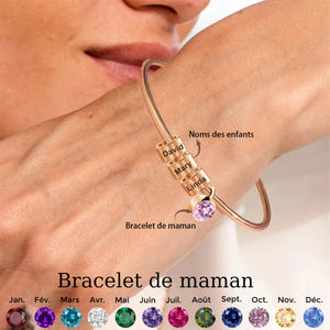 Bracelet Personnalisé pour Maman ou Mamie – Avec Prénoms et Pierre de Naissance