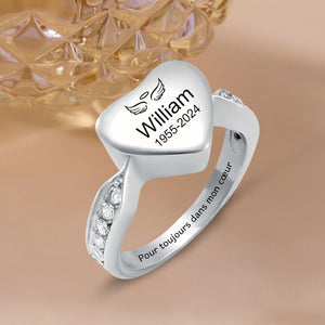 Bague commémorative en acier inoxydable personnalisée avec urne en forme de cœur