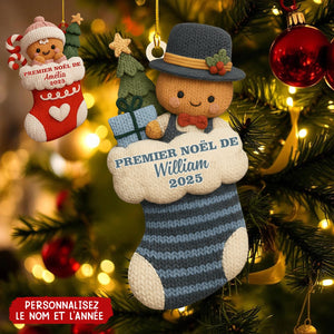 Décoration Personnalisée en Forme de Chaussette – Premier Noël de Bébé