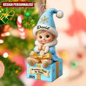 Ornement Acrylique Personnalisé – Premier Noël de Bébé avec Prénom et Date