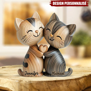 Adorables Chats en Couple – Plaque Acrylique Personnalisée en Forme de Chat