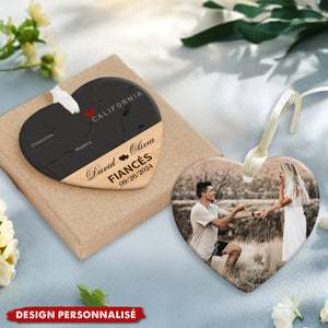 Décoration en Céramique Personnalisée – Engagement avec Carte et Photo