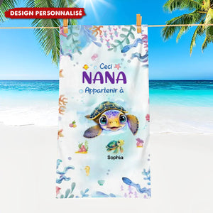 Serviette de Plage Personnalisée Mamie et Petites Tortues