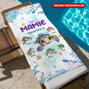 Serviette de Plage Personnalisée Mamie et Petites Tortues
