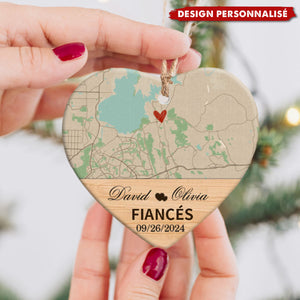 Décoration en Céramique Personnalisée – Engagement avec Carte et Photo