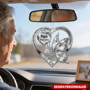 Ornement de Voiture Personnalisé au Papillon et Cœur - Hommage Brillant pour Votre Être Cher