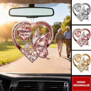 Ornement de Voiture Personnalisé au Papillon et Cœur - Hommage Brillant pour Votre Être Cher