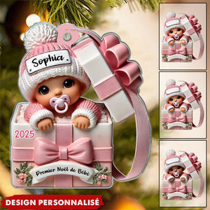 Suspension Acrylique Personnalisée – Bébé dans une Boîte Cadeau – Cadeau pour Nouveau-né