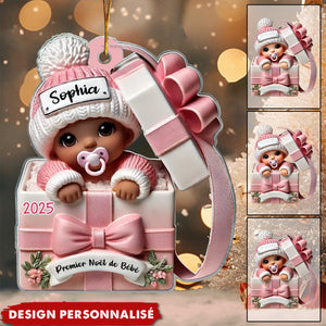 Suspension Acrylique Personnalisée – Bébé dans une Boîte Cadeau – Cadeau pour Nouveau-né