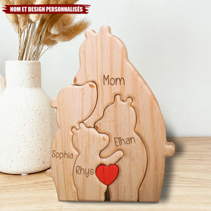 Puzzle Familial en Bois - Ours Personnalisé - Cadeau Fête des Mères