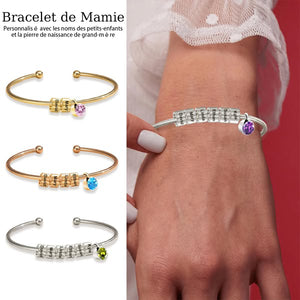 Bracelet Personnalisé pour Maman ou Mamie – Avec Prénoms et Pierre de Naissance