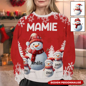 Pull de Noël Personnalisé - Famille de Bonhommes de Neige