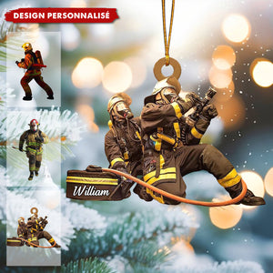 Ornement de Sapin Personnalisé Pompier – Cadeau de Noël Unique et Touchant