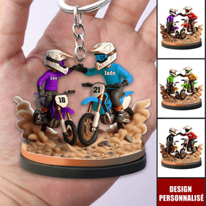 Porte-clés Personnalisé Père et Fils en Moto – Cadeau Unique pour Papa