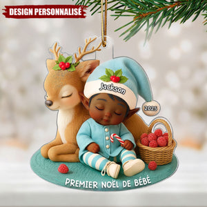 Suspension de Noël en Acrylique Personnalisée – Premier Noël de Bébé avec Petit Renne
