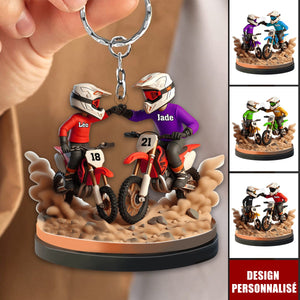 Porte-clés Personnalisé Père et Fils en Moto – Cadeau Unique pour Papa