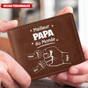 Portefeuille personnalisé "Meilleur Papa du Monde" – Poings entrelacés avec les enfants
